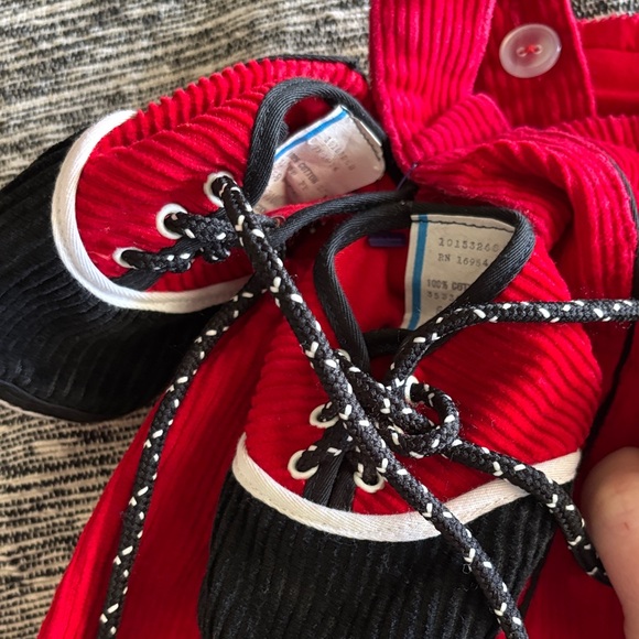 Red Corduroy Baby Overalls with Football Patch and Shoes - Picture 3 of 4